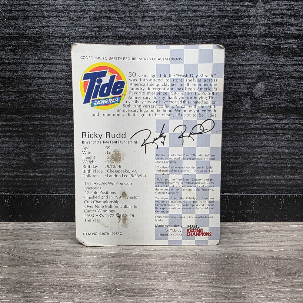 Racing Champions Tide Racing Team # 10 Ricky Rudd Collectors Edition 1996 - Picture 3 of 3